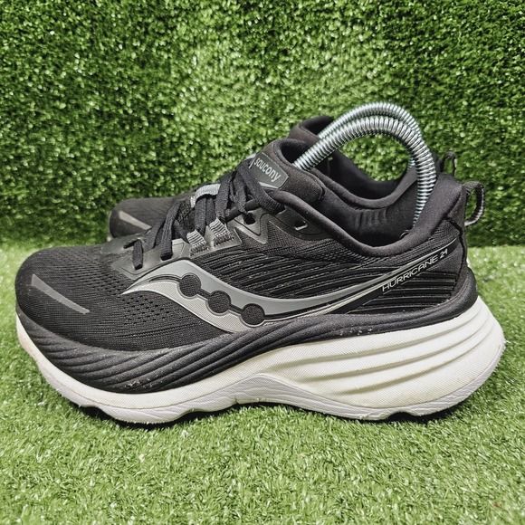 Saucony Hurricane 24 Black White Athletic Running Sneakers S10933-100 Womens 8 - Picture 4 of 11